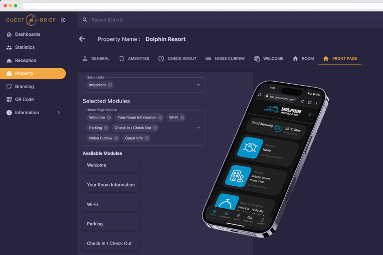 Screenshot of front page set up